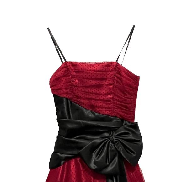 Masquerade Prom Ball Gown Dress Junior Size 3 Women Red Black Swiss Dot Retro - Picture 2 of 15
